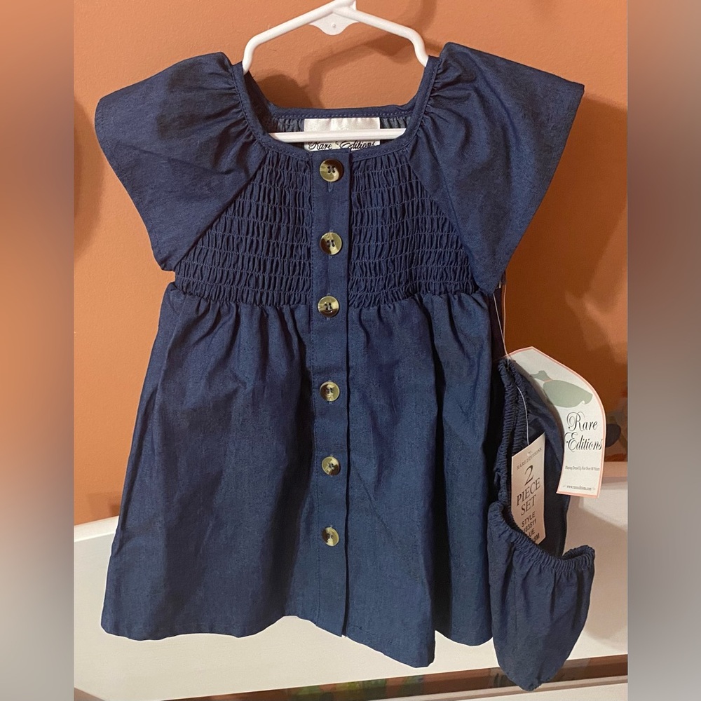 Rare Editions Dress, Sz 18 mo, Denim look.  NWT